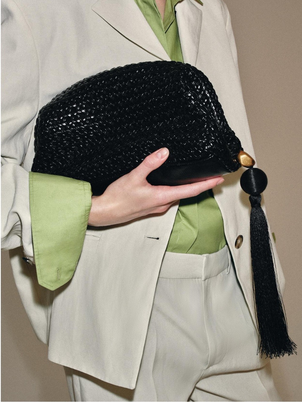 Woven Black Tassel Clutch - Women's Evening Bag